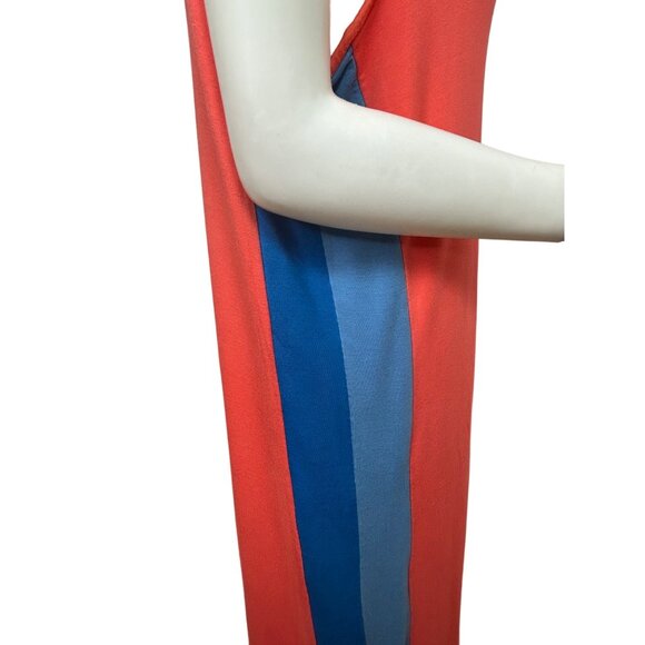 Attitudes by Renee Beach Dress XL Coral/ Blue Knit Maxi Sleeveless Side Slits - Picture 10 of 10